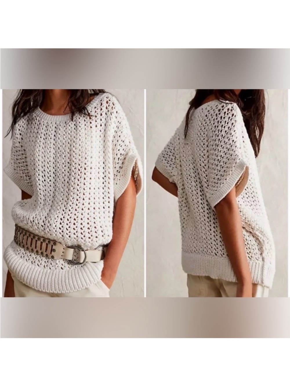 Free People Cream Crochet Knit Top, EUC, size S - Picture 2 of 13